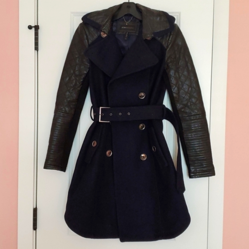Bcbgmaxazria quilted leather wool coat